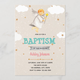 Invitation mignonne de baptême d'ange de garçon