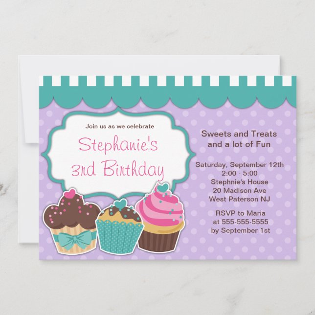 Invitation mignonne de fête d'anniversaire de (Devant)