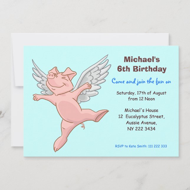Invitation mignonne de fête d'anniversaire de porc (Devant)