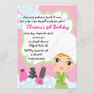 Invitation mignonne de fête d'anniversaire de spa