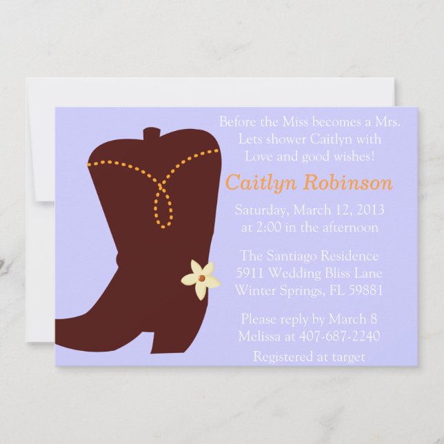 Invitation mignonne de Fête de la mariée de botte (Devant)