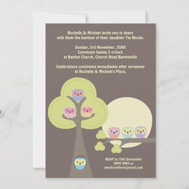Invitation mignonne de hiboux de cérémonie de (Devant)