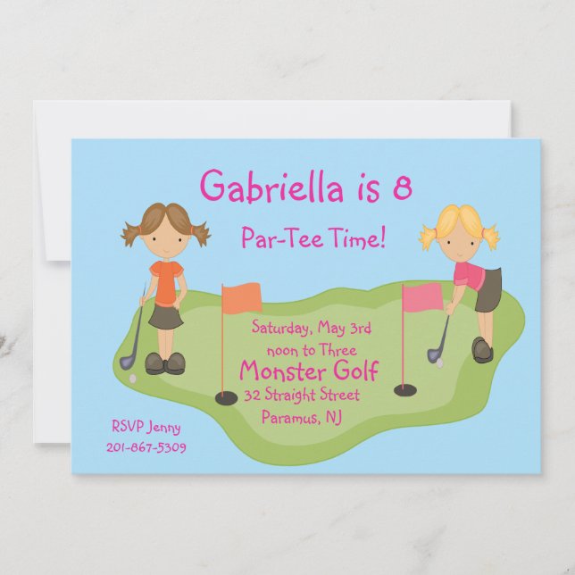 Invitation mignonne de partie de filles de golf (Devant)