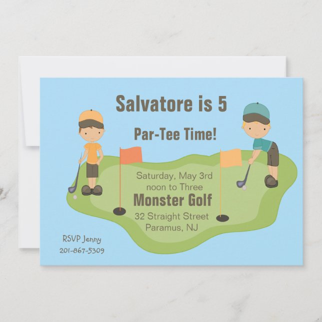Invitation mignonne de partie de garçons de golf (Devant)