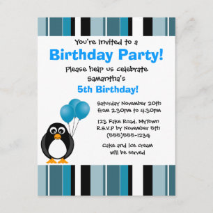Invitation mignonne de partie de rayure bleue