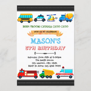 Invitation mignonne de partie de transport