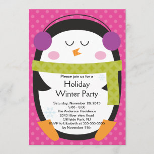Invitation mignonne de partie d'hiver de pingouin