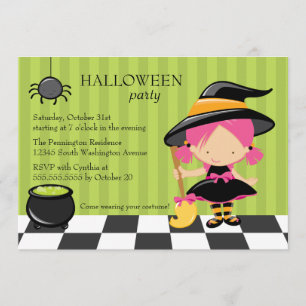 Invitation mignonne de sorcière et d'araignée de