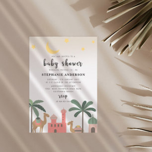 Invitation Mignonne Désert Camel à thème Palmiers Baby shower