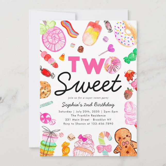 Invitation Mignonne DEUX sucreries SWEET Land Enfants Candyla (Devant)