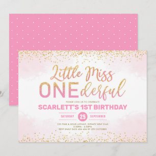 Invitation Mignonne d'or rose fine Miss 1er anniversaire