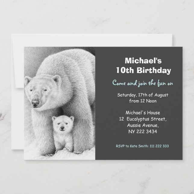 Invitation mignonne d'ours blanc et de fête (Devant)