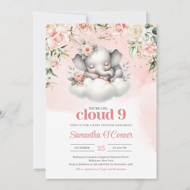 Invitation Mignonne éléphant nous sommes sur le nuage neuf fl (Devant)