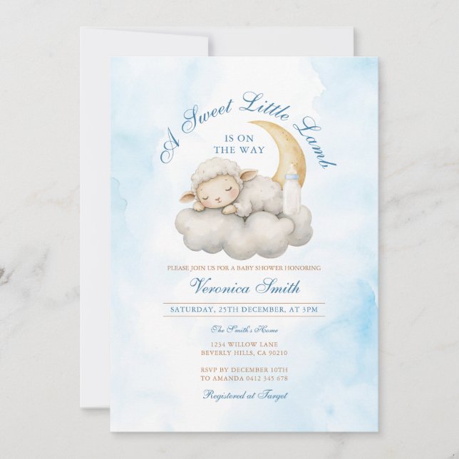 Invitation Mignonne endormie Un petit baby shower d'agneau (Devant)