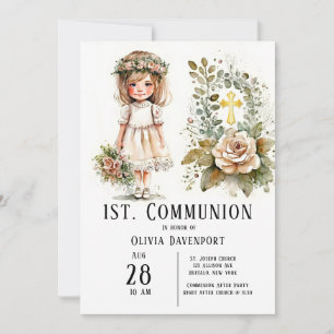 Invitation Mignonne fille 1ère. Communion