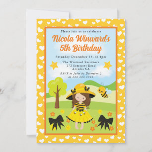 Invitation Mignonne Fille d'anniversaire avec Cheveux Bruns e