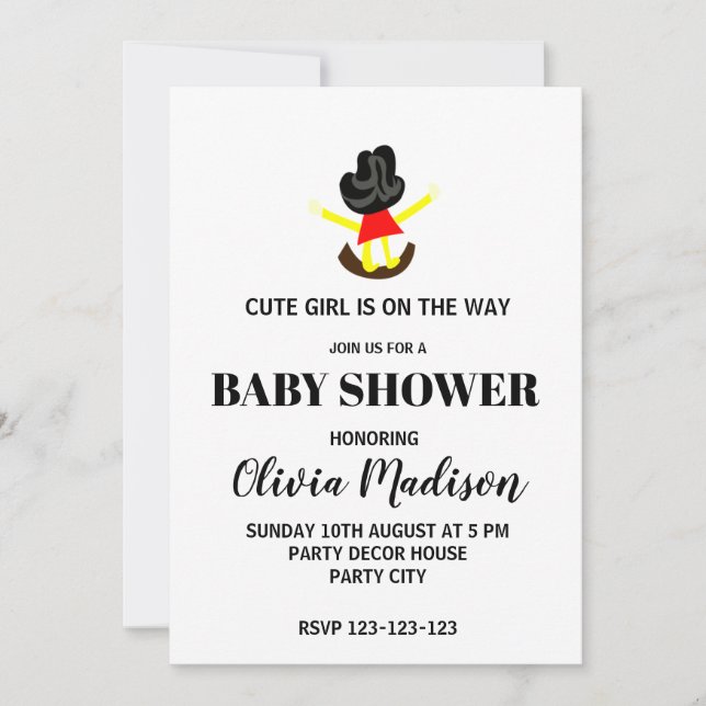 Invitation Mignonne fille sur un Baby shower de bébé coudre (Devant)