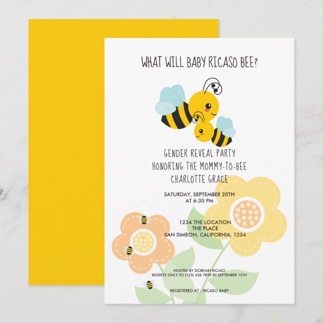 Invitation Mignonne Genre Révèle Ce Qui Va Bébé Baby shower A (Devant / Derrière)