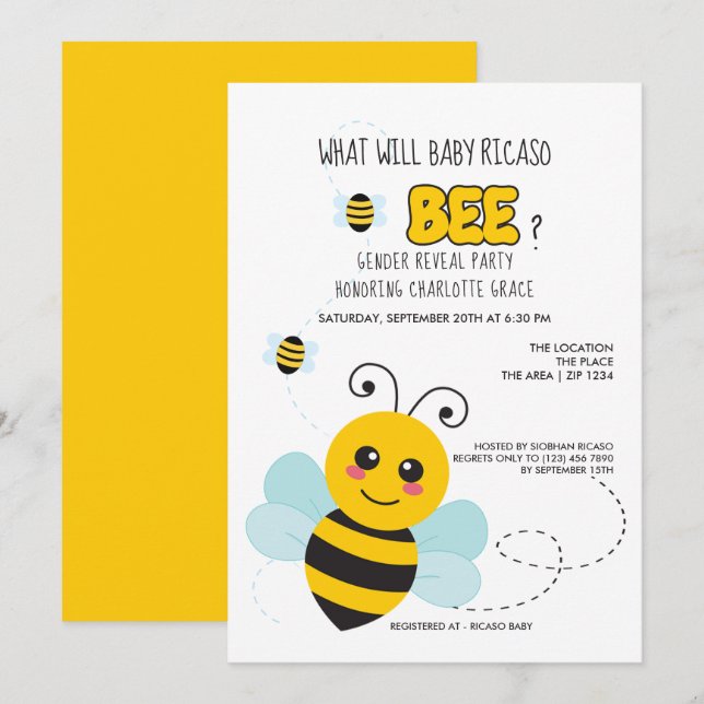 Invitation Mignonne Genre Révèle Ce Qui Va Bébé Baby shower A (Devant / Derrière)