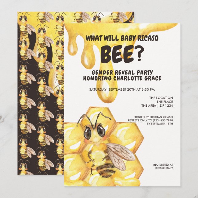 Invitation Mignonne Genre Révèle Ce Qui Va Bébé Baby shower A (Devant / Derrière)