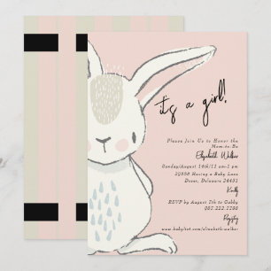 Invitation Mignonne It A Girl Cute Rabbit rose Baby shower In