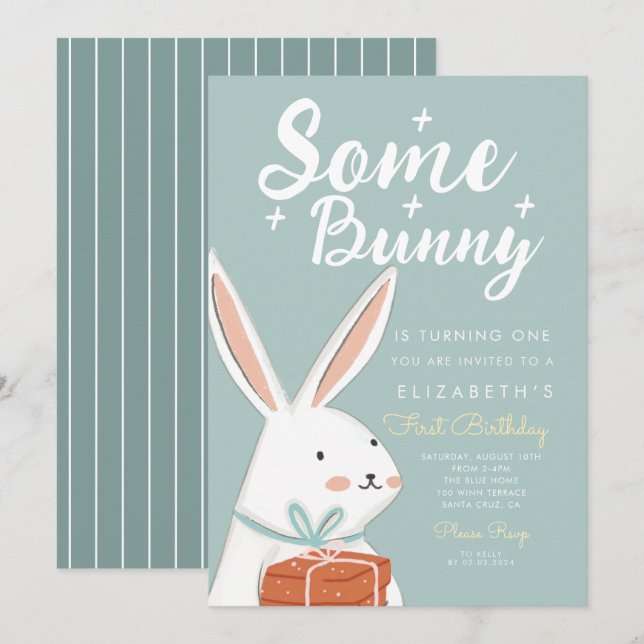 Invitation Mignonne Lapin Blanc Un Petit Lapin Qui Tourne Un  (Devant / Derrière)
