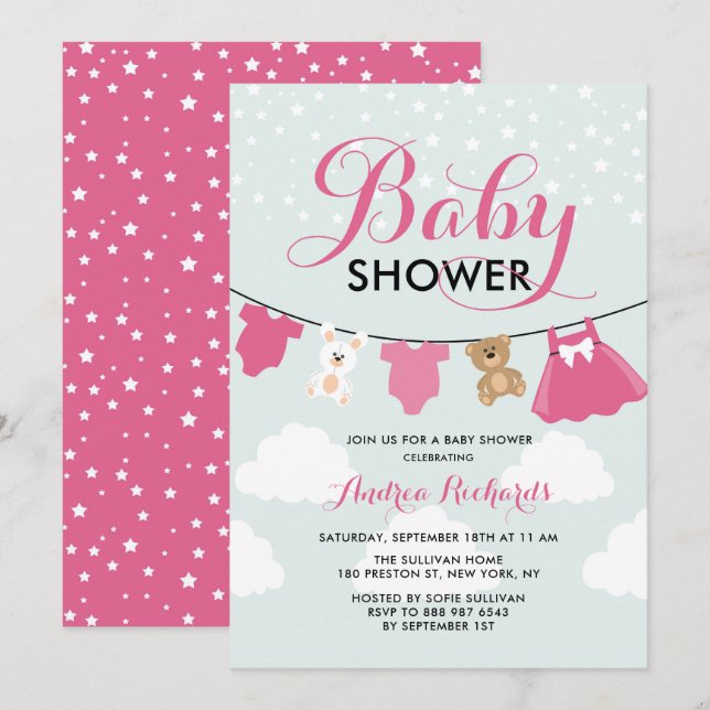 Invitation Mignonne ligne de vêtements rose C'est un Baby sho (Devant / Derrière)