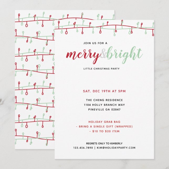 Invitation Mignonne Main Tirée Rouge & Vert Fête des lumières (Devant / Derrière)