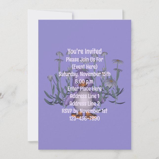 Invitation Mignonne mauve marguerite animal fête animale (Devant)