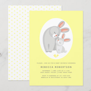 Invitation Mignonne mère lapin, lapin jaune pâle baby shower