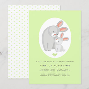 Invitation Mignonne mère lapin, lapin vert pâle baby shower