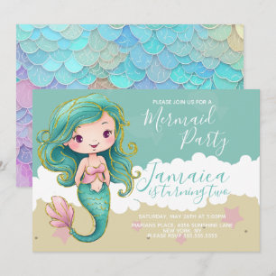 Invitation Mignonne Mermaid Ocean Beach fête d'anniversaire