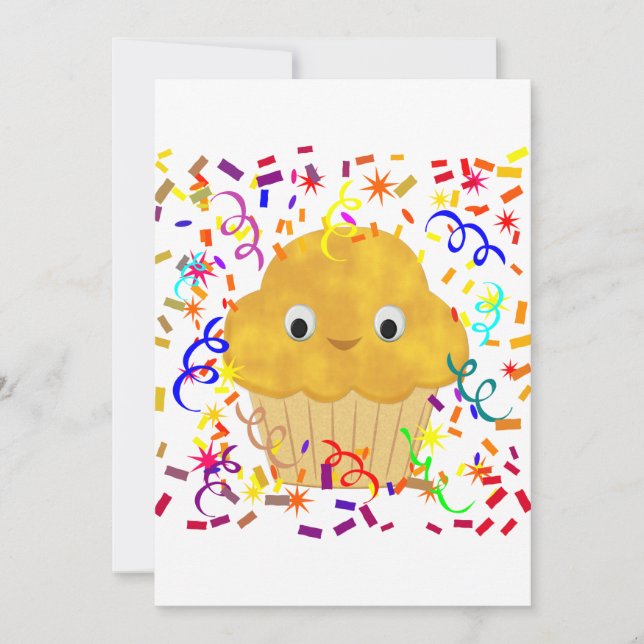 Invitation Mignonne Muffin De Maïs Caricaturé Avec Confetti (Devant)