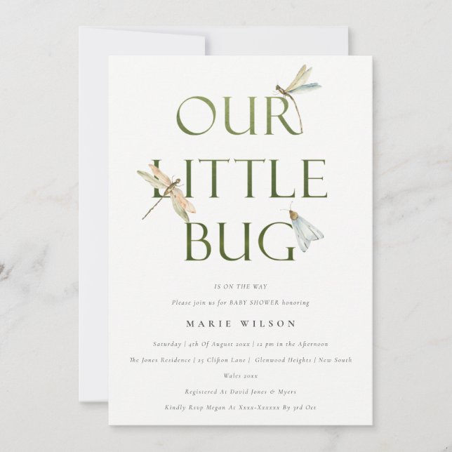 Invitation Mignonne Notre petit Baby shower de libellule vert (Devant)