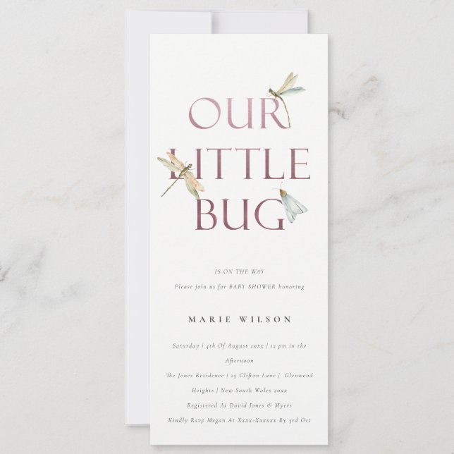 Invitation Mignonne notre petit Baby shower de libellules ros (Devant)