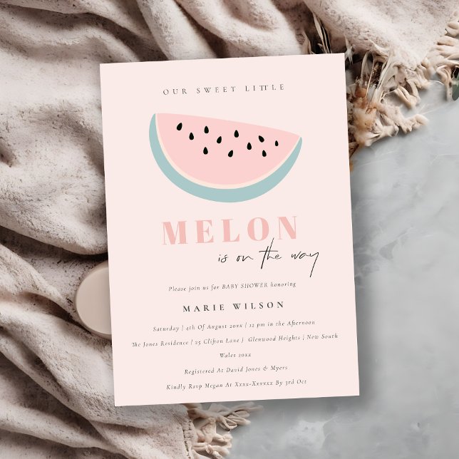 Invitation Mignonne notre petite pastèque rose pastel Baby Sh (Créateur téléchargé)