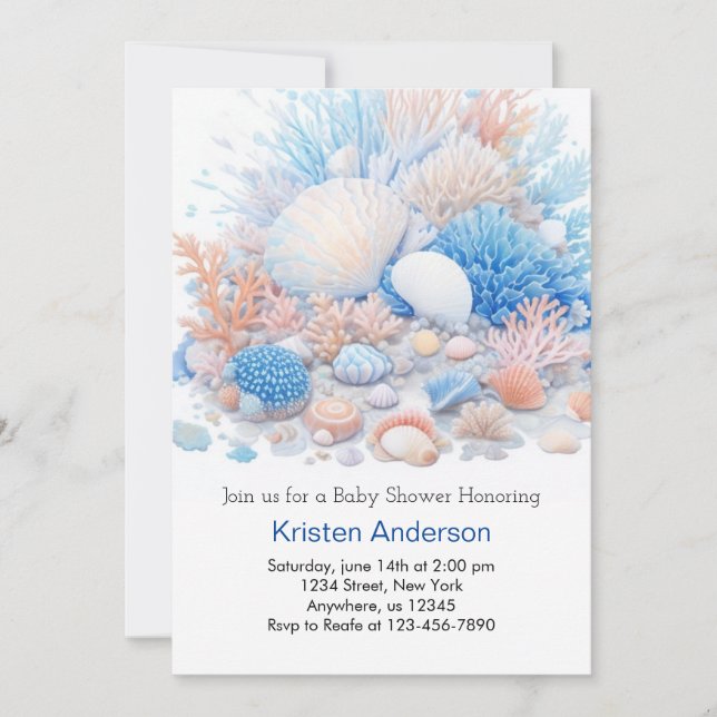 Invitation Mignonne Océan Blissé Coquillage Boho Boy Baby sho (Devant)