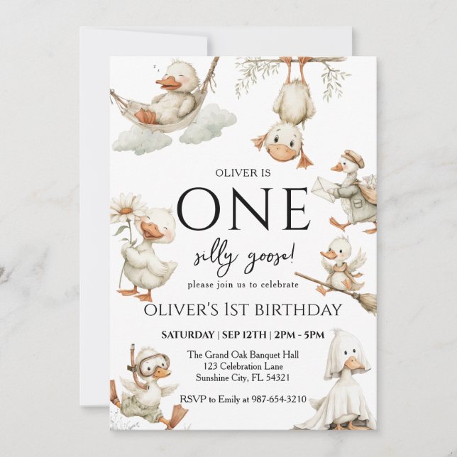 Invitation mignonne oie sotte, une oie sotte 1ère partie (Devant)