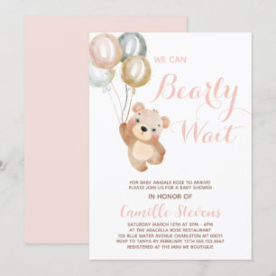 Invitation Mignonne on peut attendre l'ours Baby shower fille