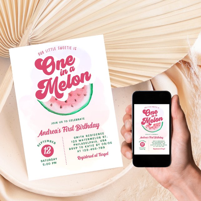 Invitation Mignonne One in A Melon Watermelon Premier anniver (Créateur téléchargé)