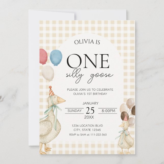 Invitation Mignonne One Silly Goose Anniversaire (Devant)
