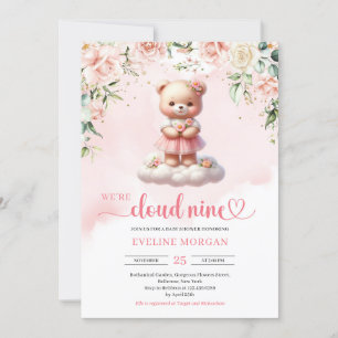 Invitation Mignonne ourson nuage de neuf filles baby shower i