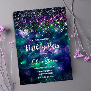 Invitation Mignonne parties scintillant vert violet foncé