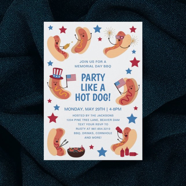 Invitation Mignonne Patriotique Hot Dog Memorial Day BBQ Invi (Créateur téléchargé)