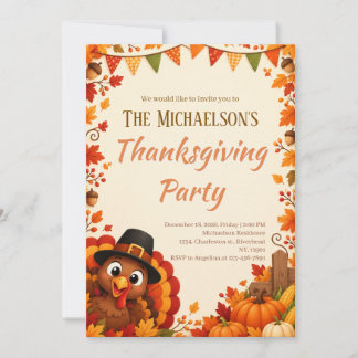 Invitation mignonne pour une fête de Thanksgiving