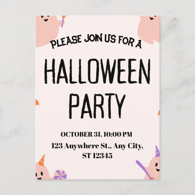 Invitation mignonne pour une fête d'Halloween (Devant)