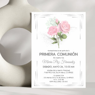 Invitation Mignonne Primera Comunion Roses Roses Roses Rose P