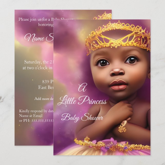 Invitation Mignonne Princesse Baby shower Ethnic Girl (Devant / Derrière)