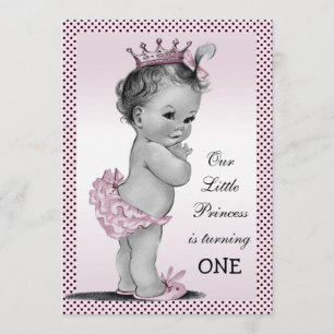 Invitation Mignonne Princesse Vintage 1ère fête d'anniversair