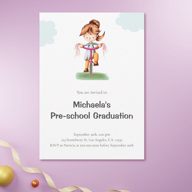 Invitation Mignonne Simple Fille Préscolaire Graduation (Créateur téléchargé)